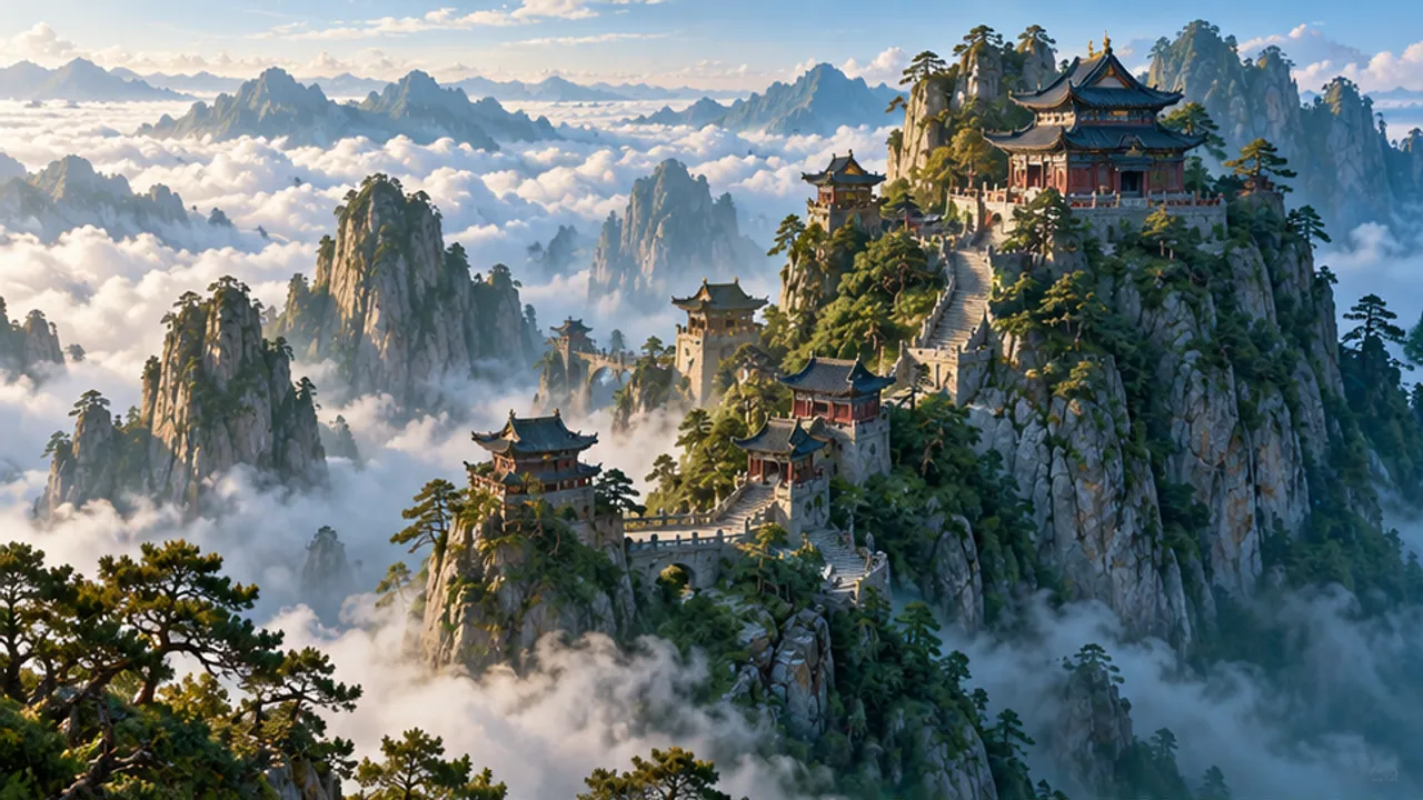 道家与道教文化概念图，第1幅；文化意象创作，非历史现场照片