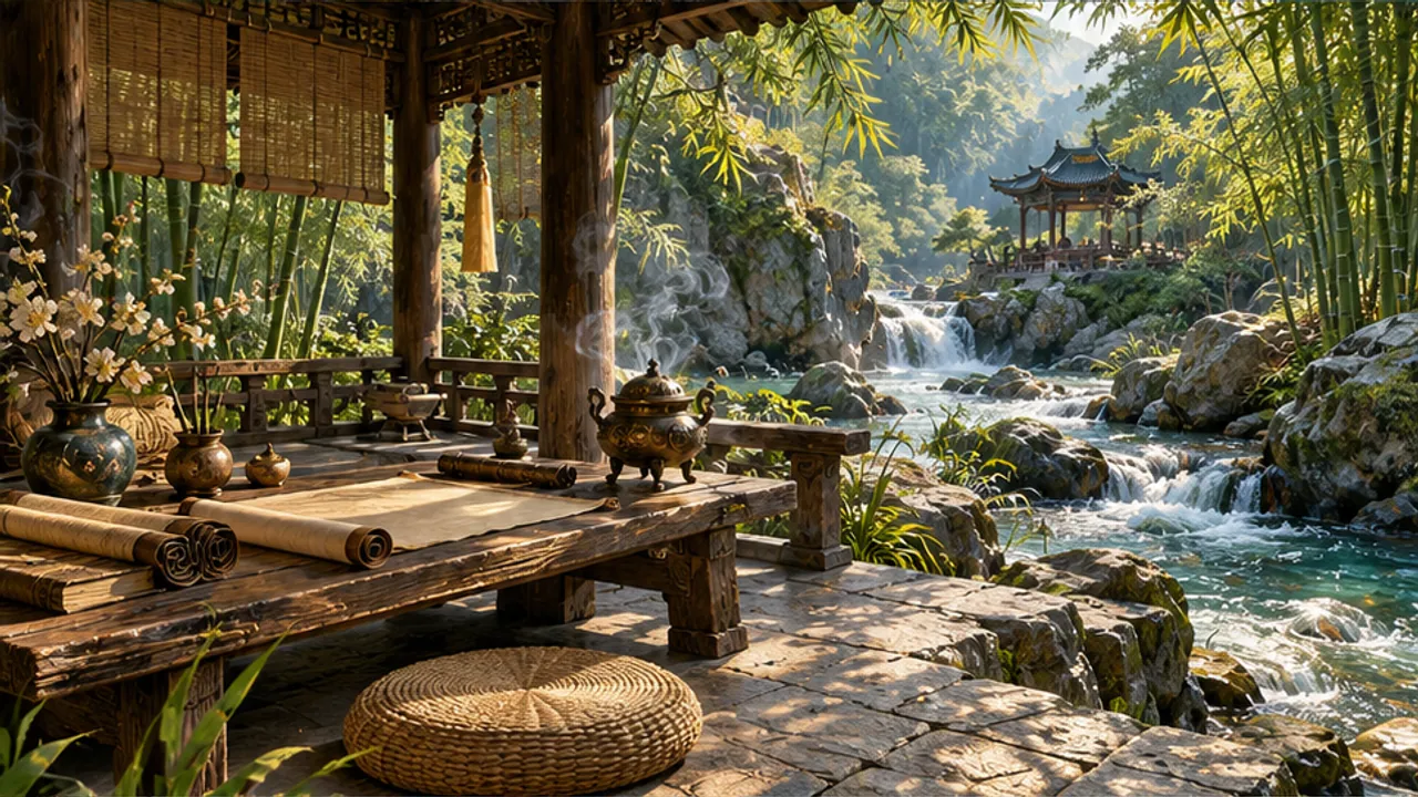 道家与道教文化概念图，第2幅；文化意象创作，非历史现场照片