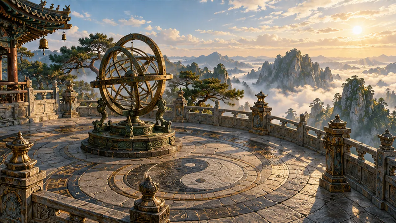 道家与道教文化概念图，第3幅；文化意象创作，非历史现场照片