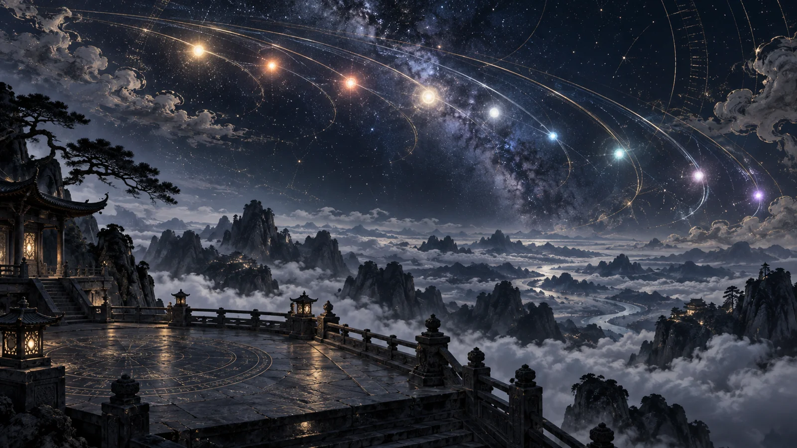 课程概念配图:星点沿弧线排列于夜空