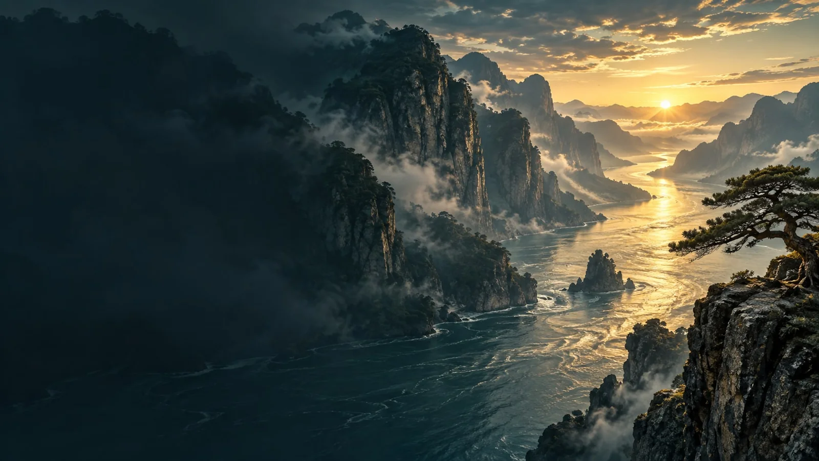 课程概念配图：夕照中的狭长山谷