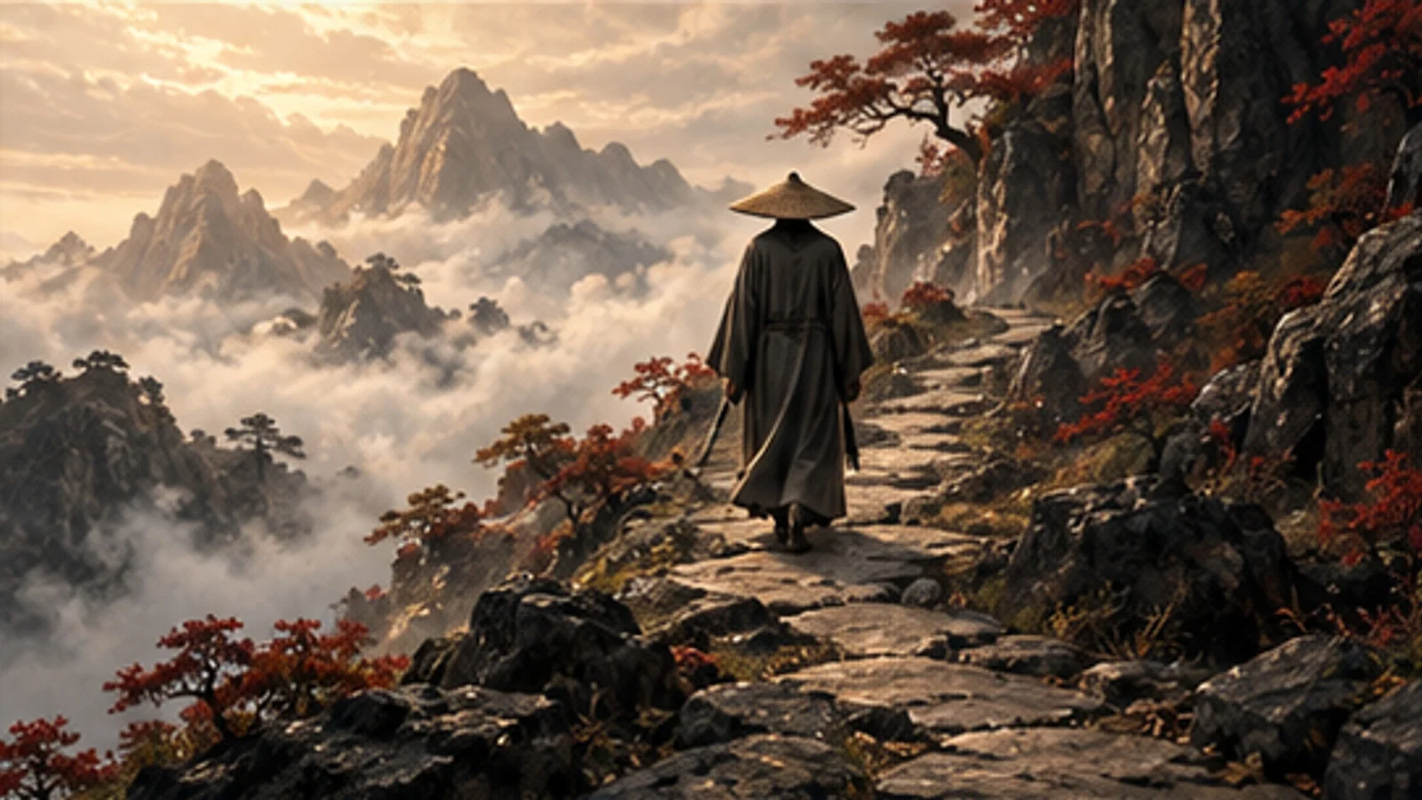 课程概念配图:山间石径上的行者