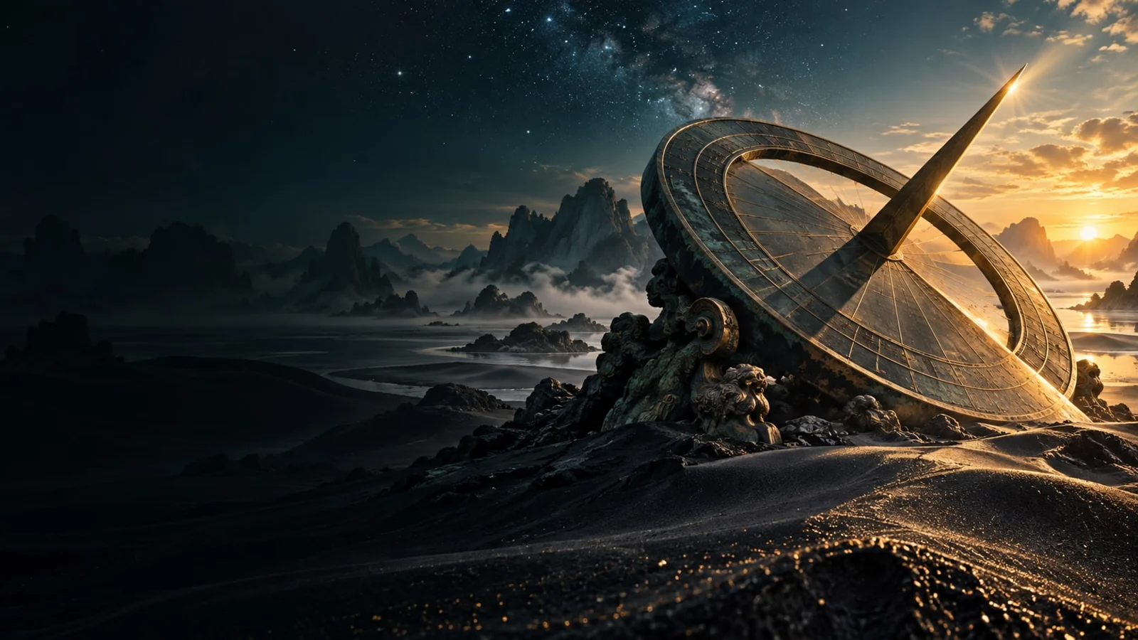 课程概念配图：星空下的日晷意境