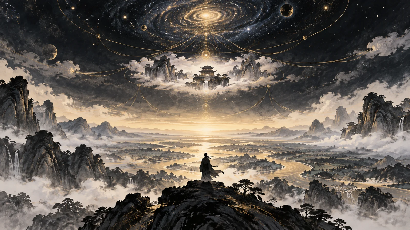 课程概念配图:山巅人物与天体光轨