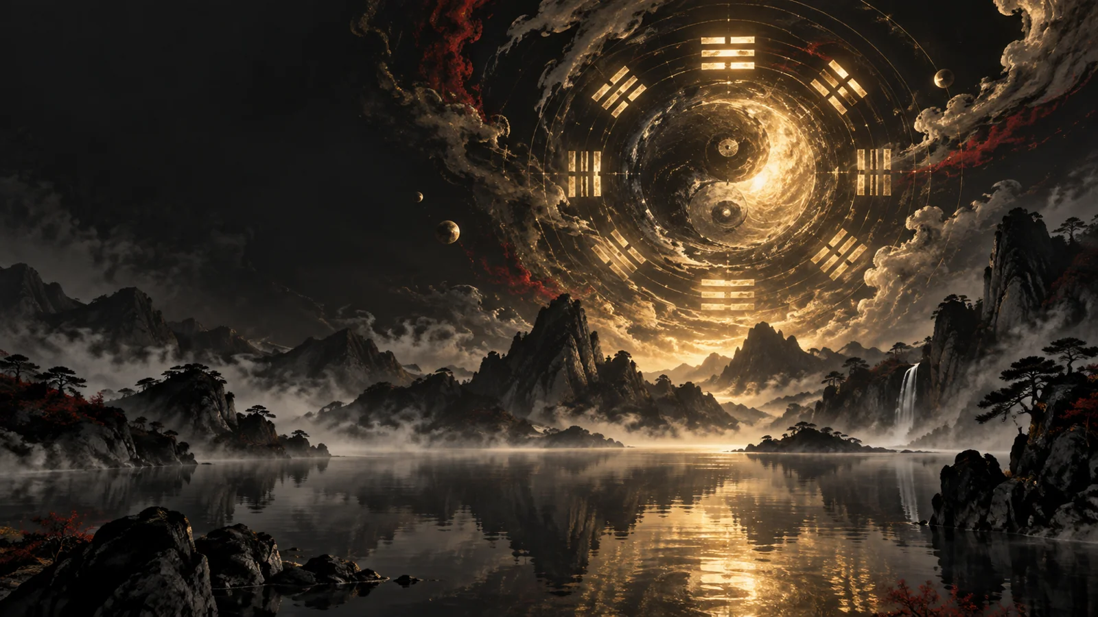 课程概念配图:阴阳光轮与湖山