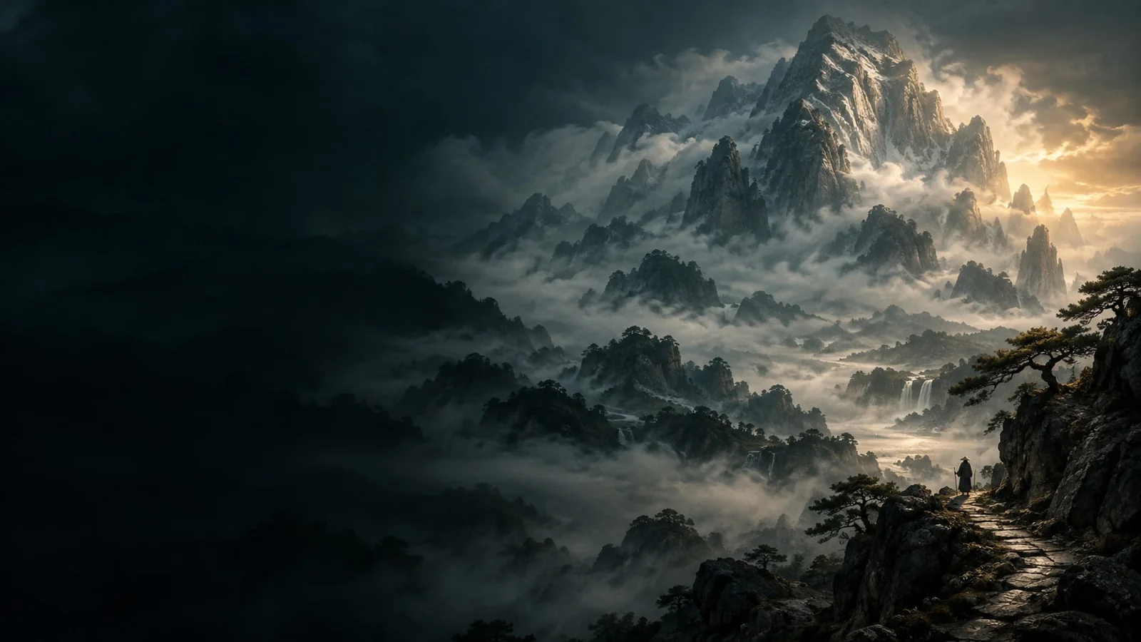 课程概念配图：云海中的层叠山峰
