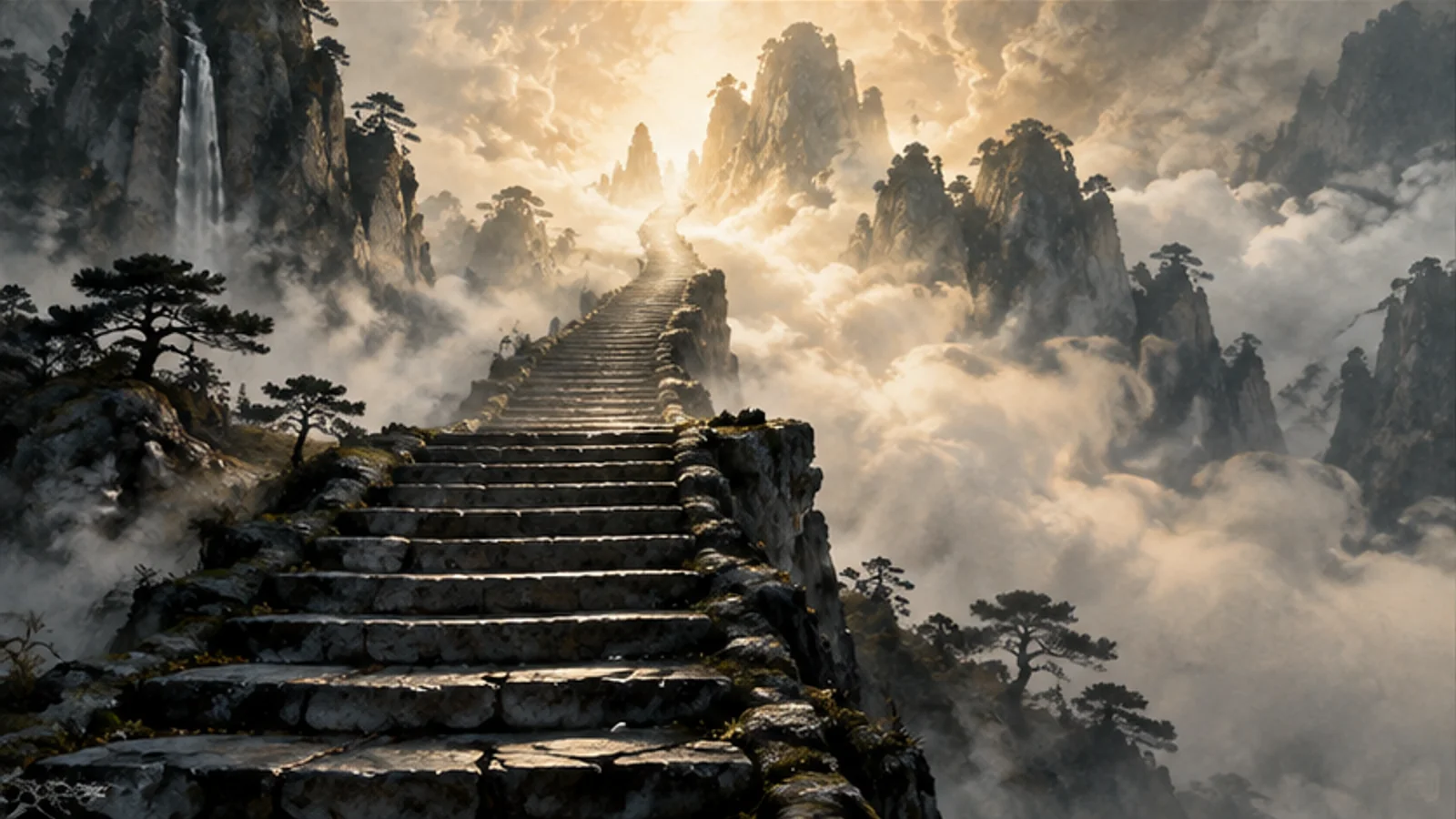 课程概念配图：通向云海的山间石阶
