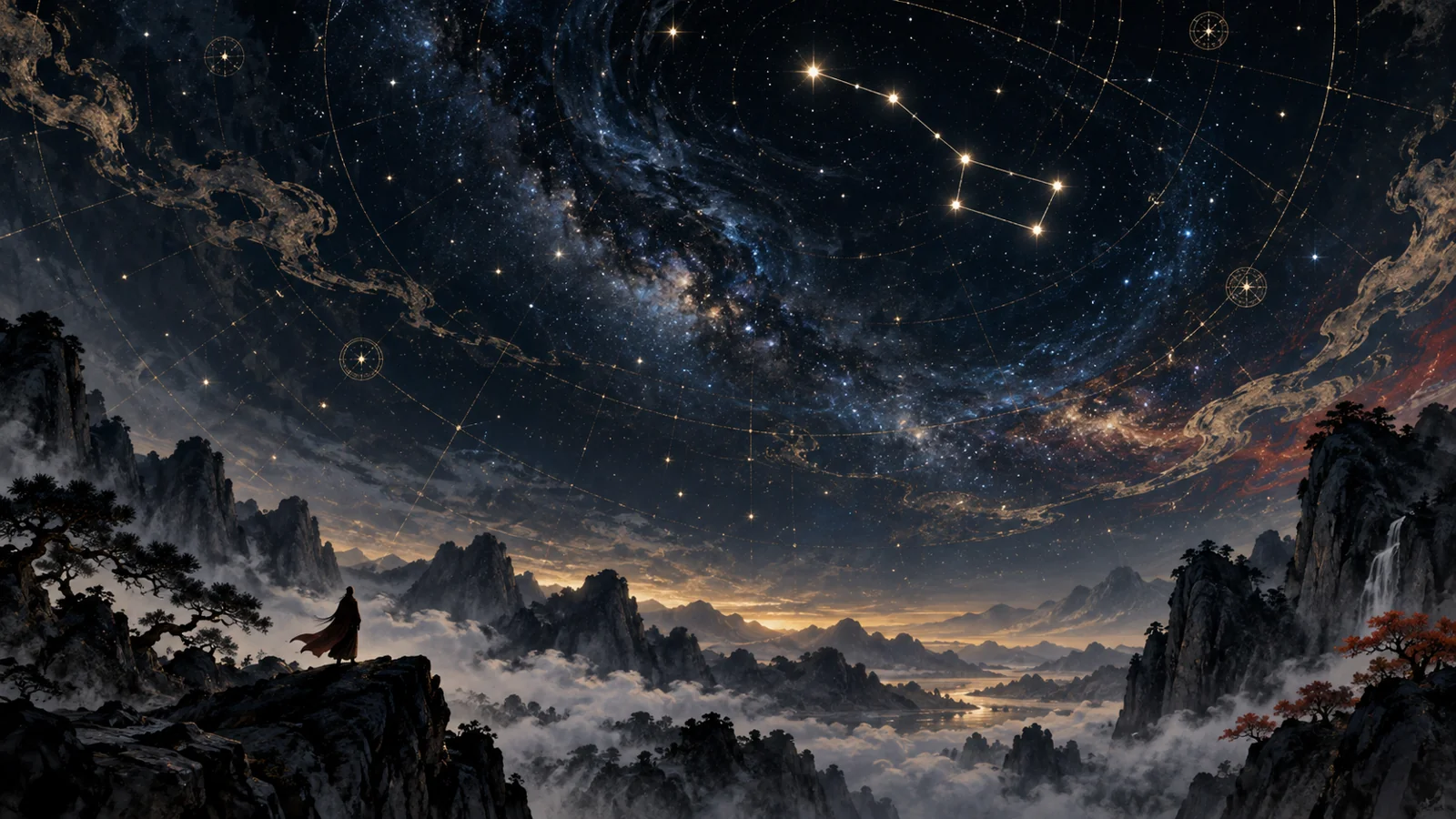 课程概念配图:星空弧线与山川