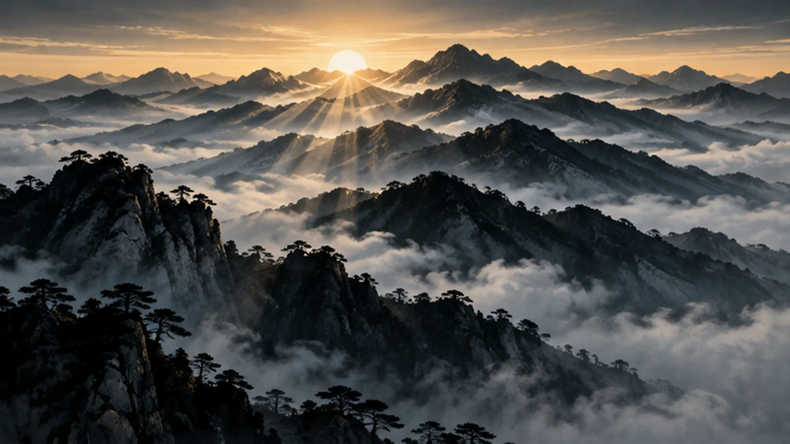 课程概念配图：阳光穿过云层照向山峰