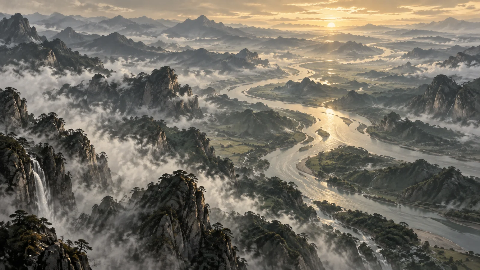 课程概念配图:群山之间的曲折河谷