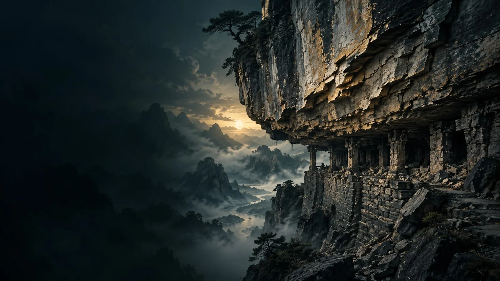 课程概念配图：悬崖下狭窄的行路