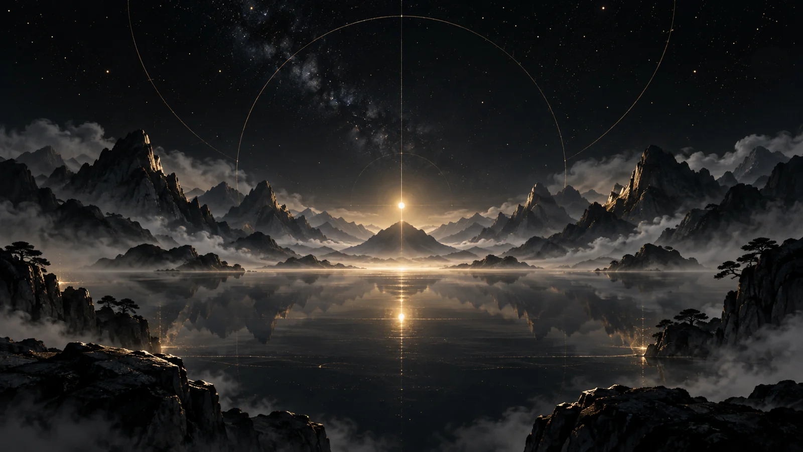 课程概念配图:湖面与星空轨道光线