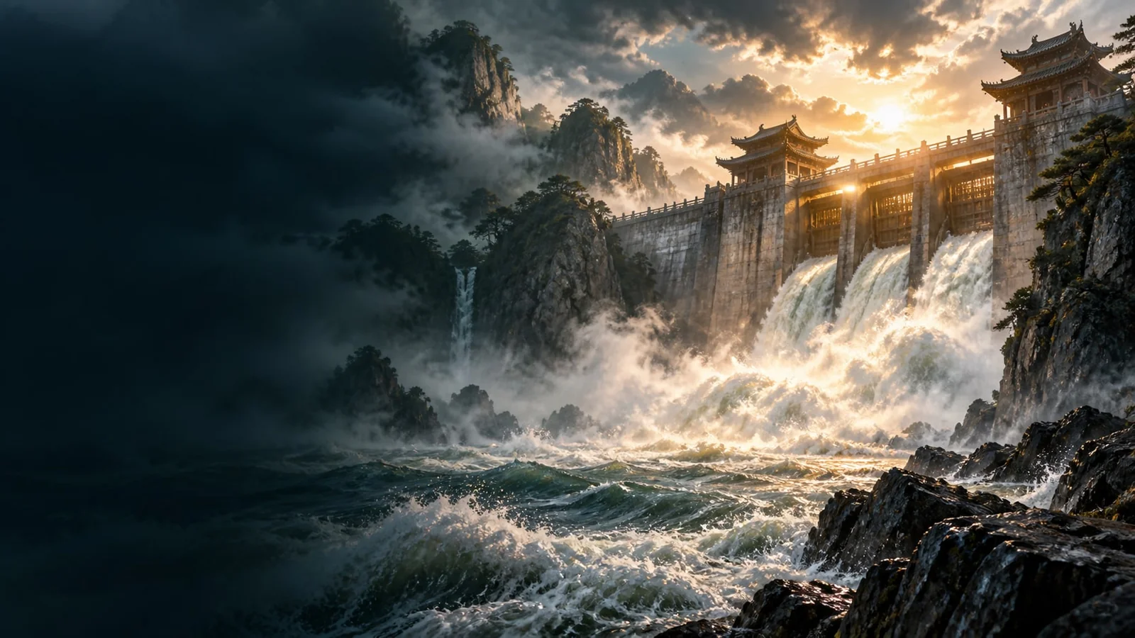 课程概念配图：洪流经过城门的意境